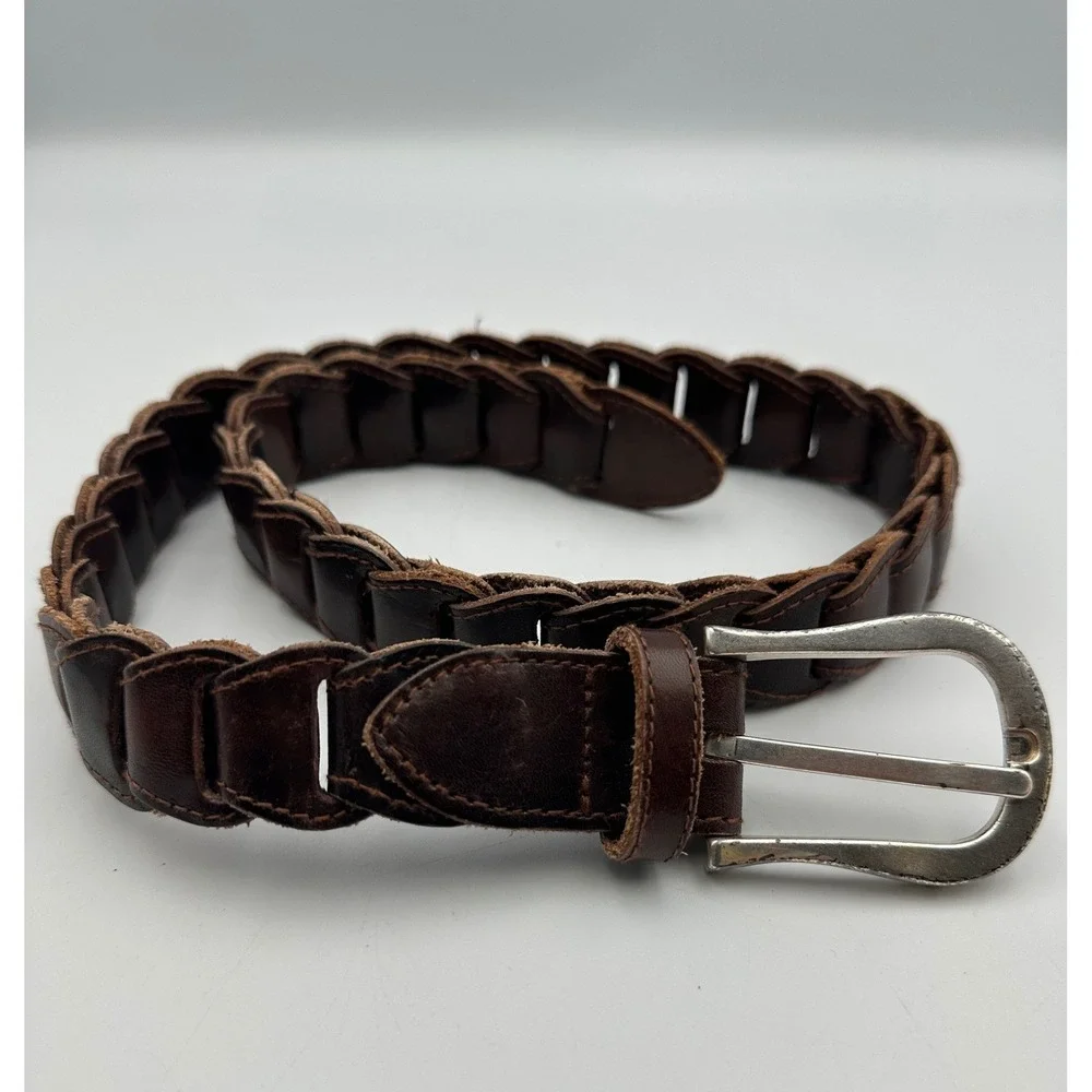 Vtg The Limited Braided Leather Belt S Brown Woven Link Indie Cowgirl Western